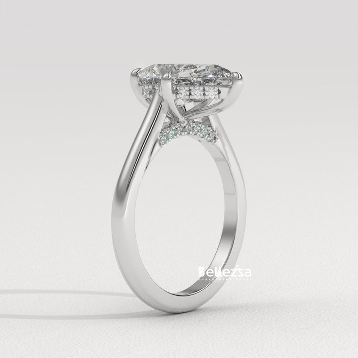 1.50-2.50CT Pear Cut CVD Diamond Hidden Halo Engagement Ring