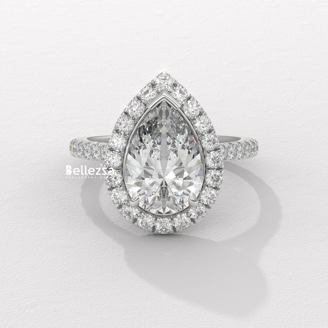 2.0-3.0CT Pear Cut Diamond Halo Pave Setting Lab Grown Engagement Ring