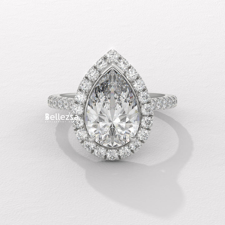 2.0-3.0CT Pear Cut Diamond Halo Pave Setting Lab Grown Engagement Ring