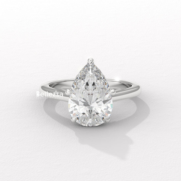1.50-2.50CT Pear Cut CVD Diamond Hidden Halo Engagement Ring