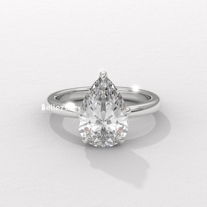 2.0-3.0CT Pear Cut Hidden Halo CVD Diamond Engagement Ring