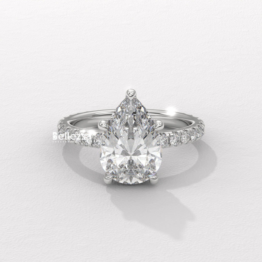 1.50-2.50CT Pear Cut Lab Grown Diamond Pave Setting Engagement Ring