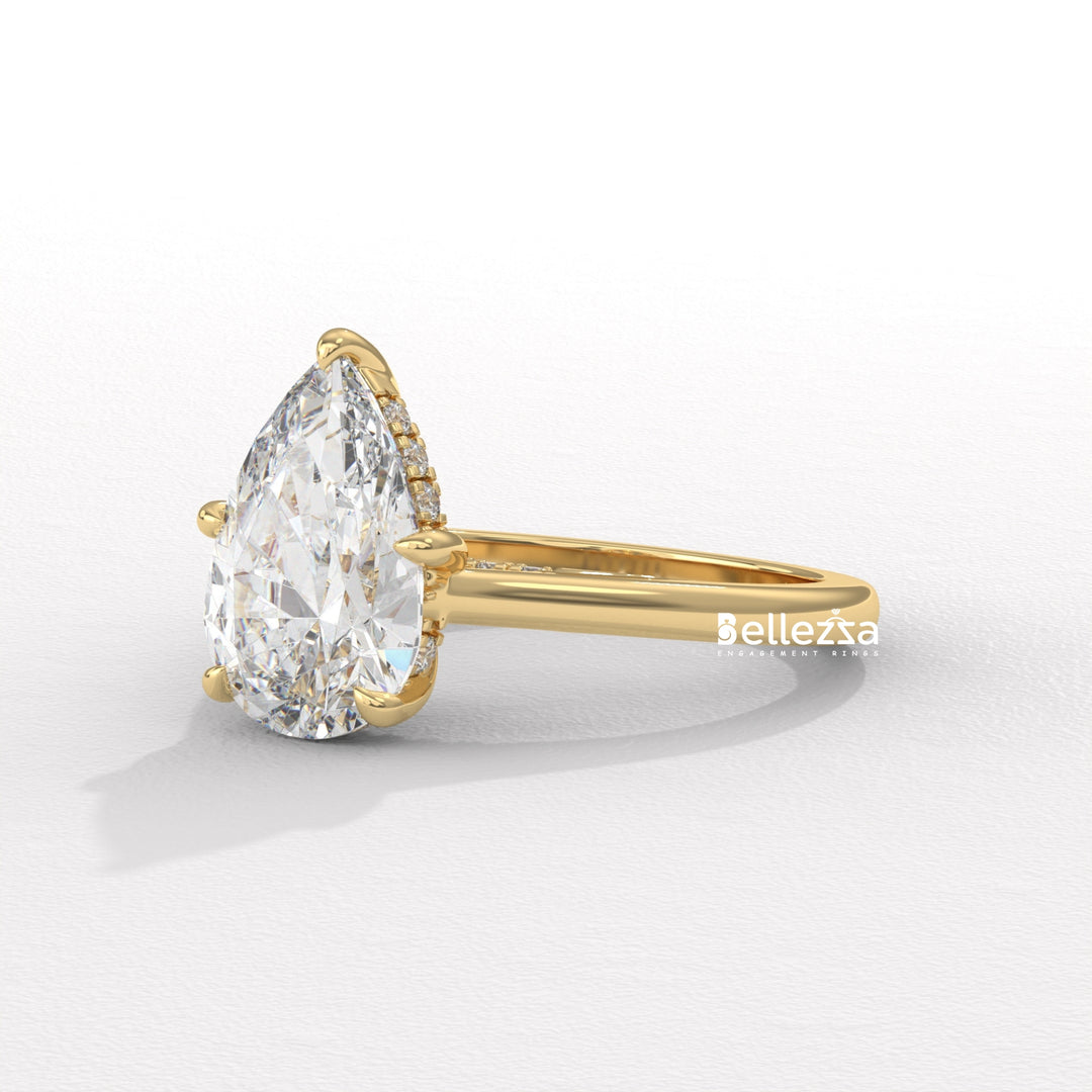 1.50-2.50CT Pear Cut CVD Diamond Hidden Halo Engagement Ring