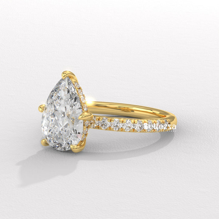 1.50-2.50CT Pear Cut Diamond Pave Setting Lab Grown Engagement Ring