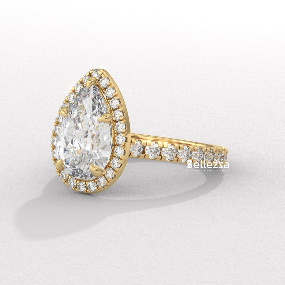 1.50-2.50CT Pear Cut CVD Diamond Halo Pave Setting Engagement Ring