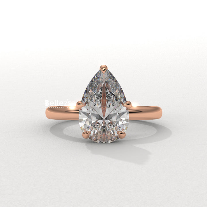 2.0-3.0CT Pear Cut Hidden Halo CVD Diamond Engagement Ring