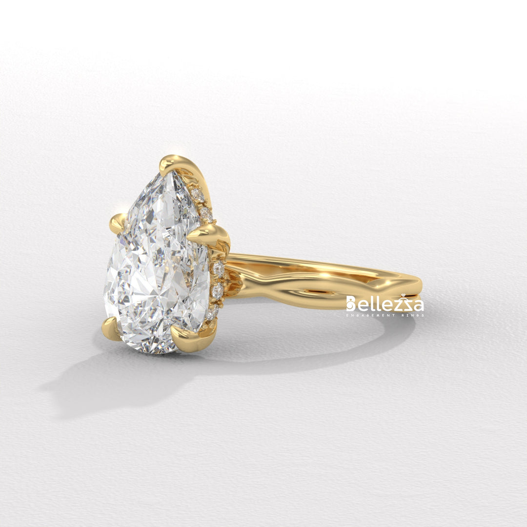 1.50-2.50CT Pear Cut Twisted Hidden Halo CVD Diamond Engagement Ring