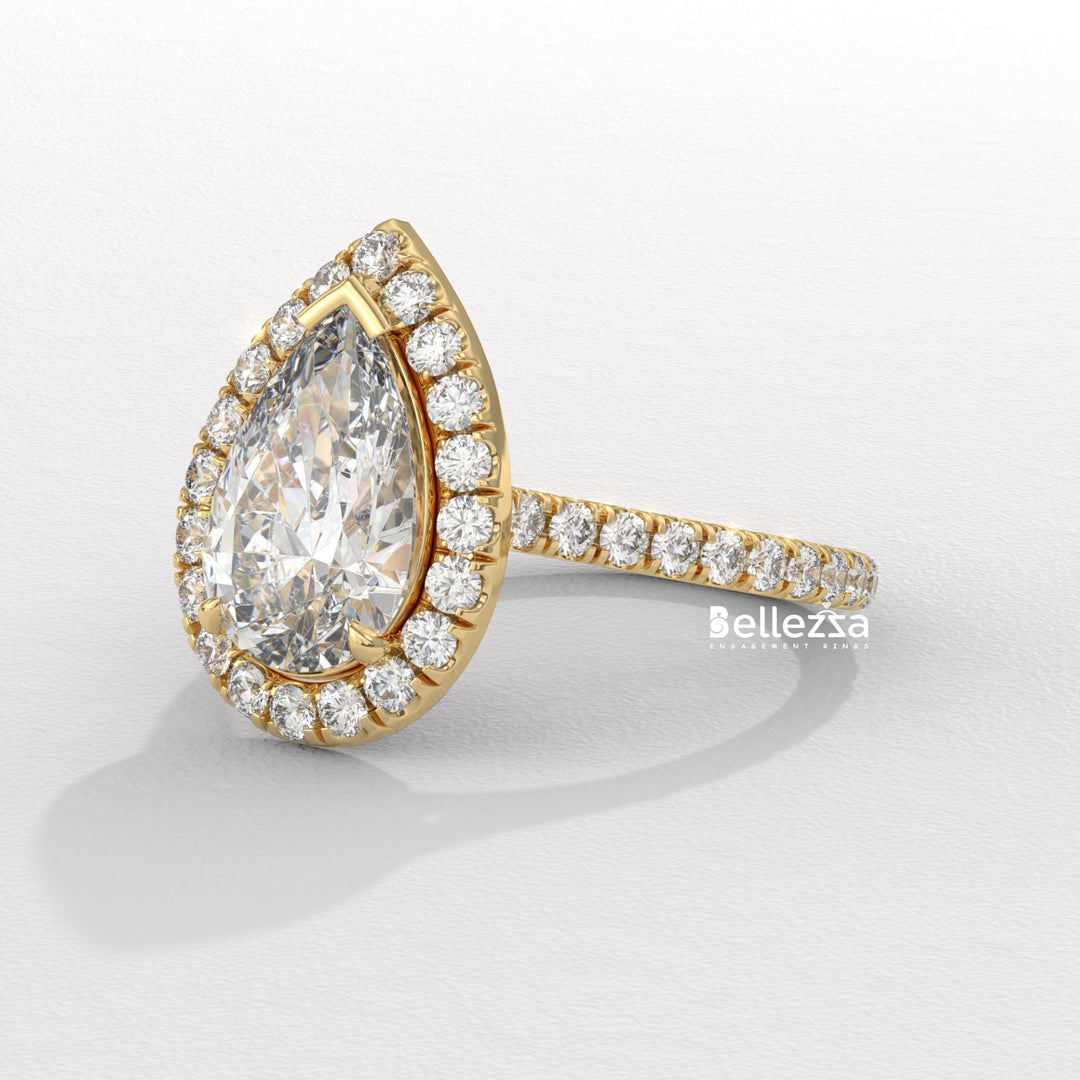 2.0-3.0CT Pear Cut Diamond Halo Pave Setting Lab Grown Engagement Ring