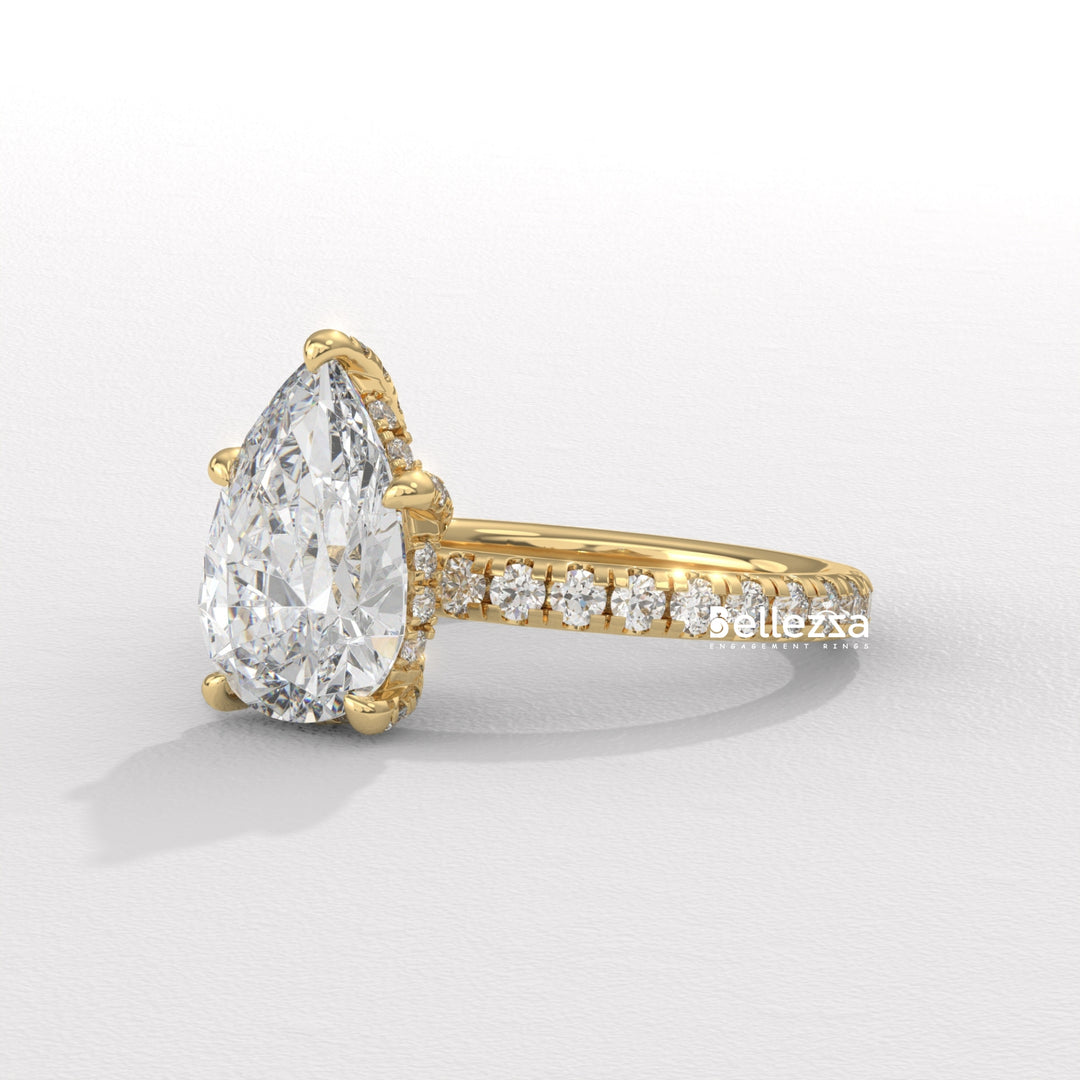 1.50-2.50CT Pear Cut Lab Grown Diamond Pave Setting Engagement Ring