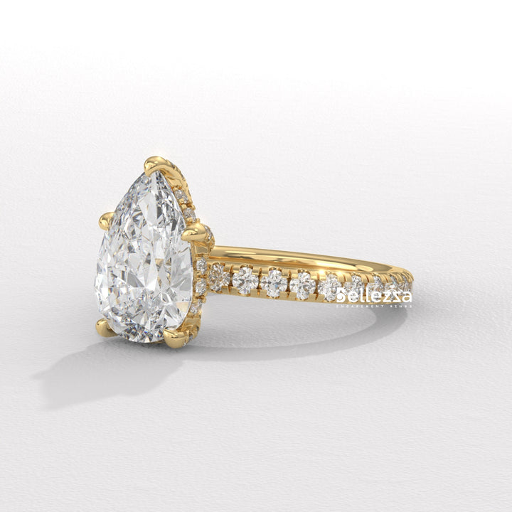 1.50-2.50CT Pear Cut Lab Grown Diamond Pave Setting Engagement Ring