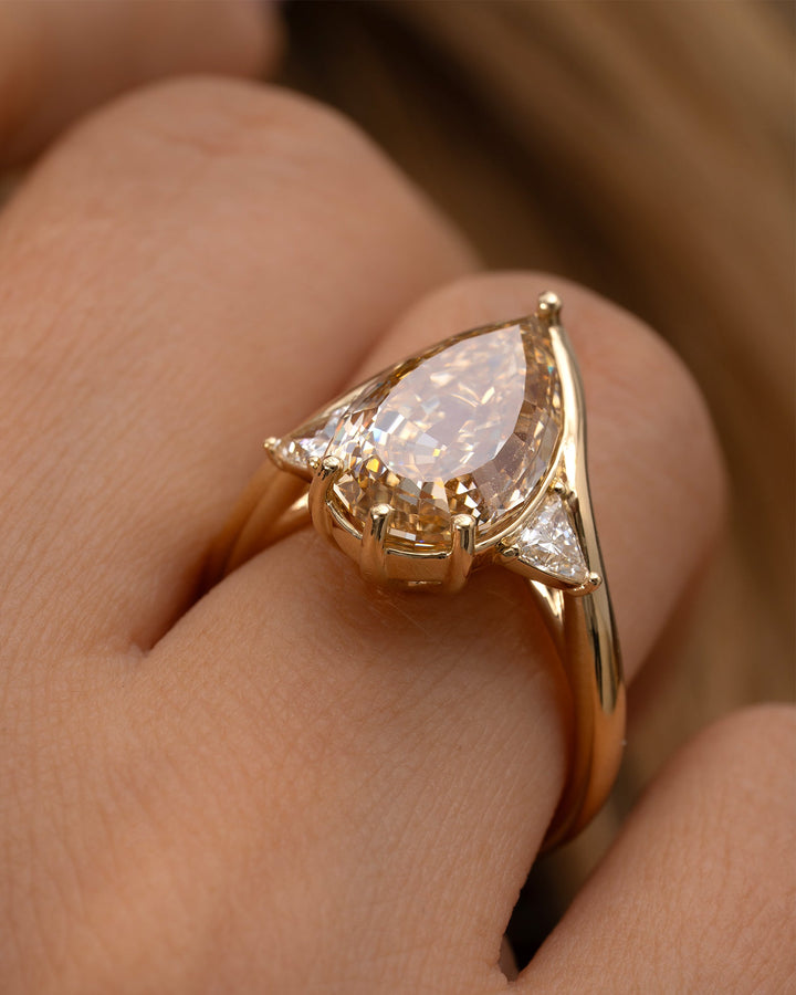 4.50CT Fancy Yellow Pear Diamond Unique Three Stone Lab Grown Engagement Ring