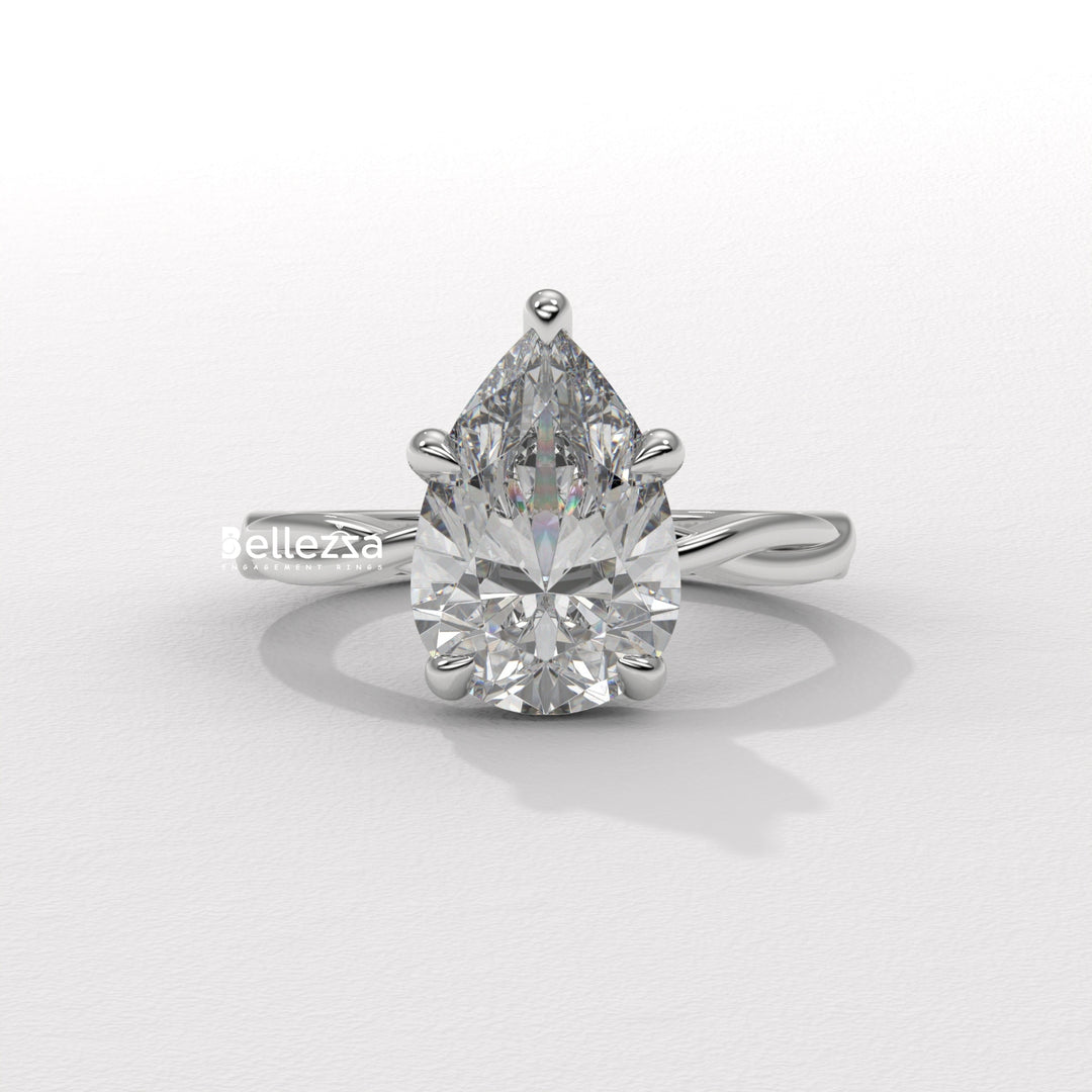 1.50-2.50CT Pear Cut Twisted Hidden Halo CVD Diamond Engagement Ring
