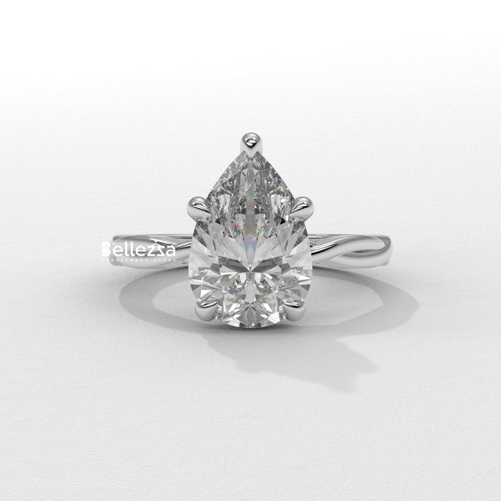 1.50-2.50CT Pear Cut Twisted Hidden Halo CVD Diamond Engagement Ring