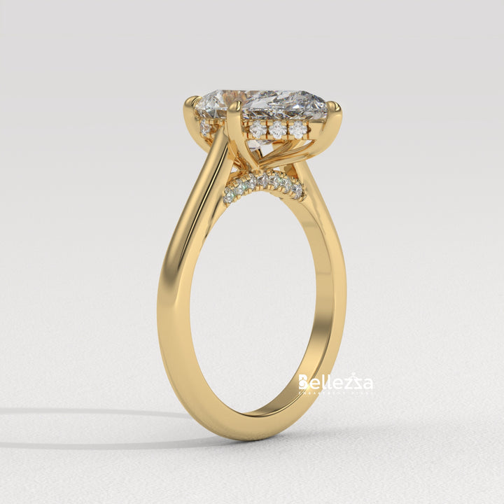 1.50-2.50CT Pear Cut CVD Diamond Hidden Halo Engagement Ring