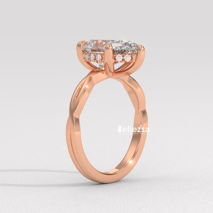 1.50-2.50CT Pear Cut Twisted Hidden Halo CVD Diamond Engagement Ring