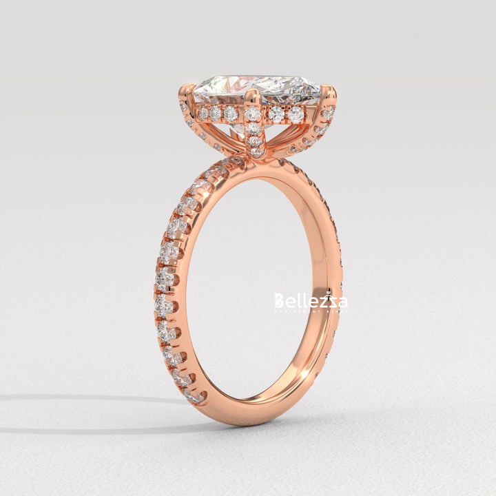 1.50-2.50CT Pear Cut Lab Grown Diamond Pave Setting Engagement Ring