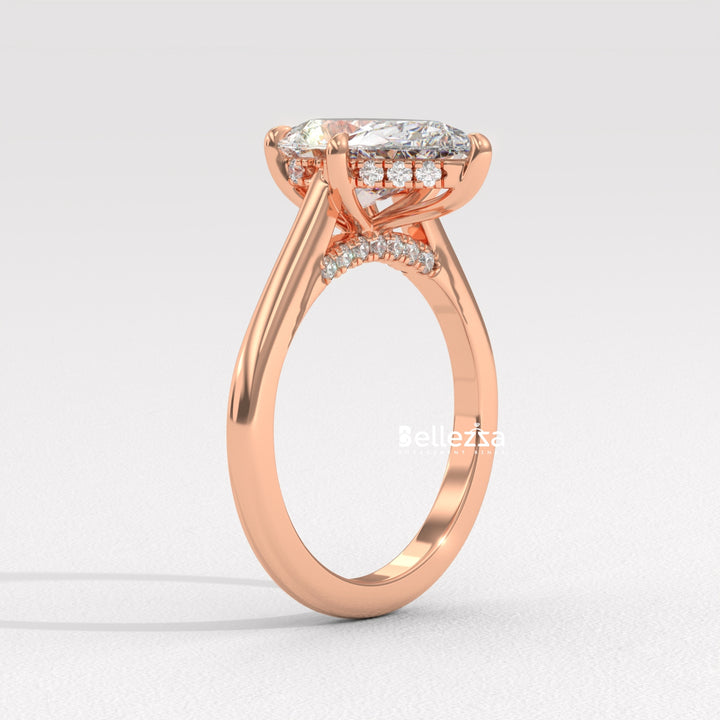 1.50-2.50CT Pear Cut CVD Diamond Hidden Halo Engagement Ring