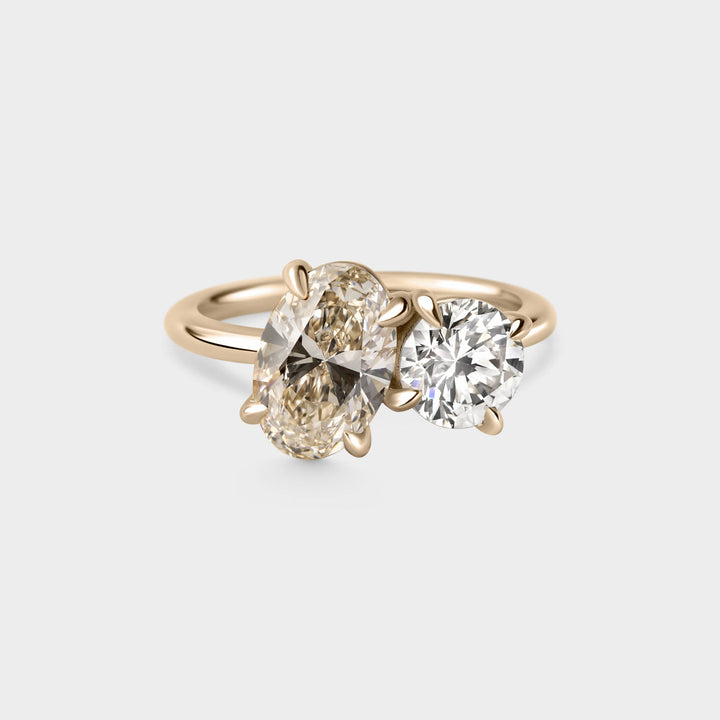 3.0CTW Natural Champagne Oval & Round Diamond Toi Et Moi Lab Grown Ring