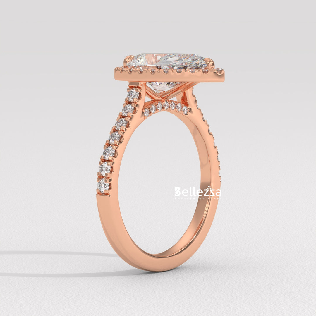 1.50-2.50CT Pear Cut CVD Diamond Halo Pave Setting Engagement Ring