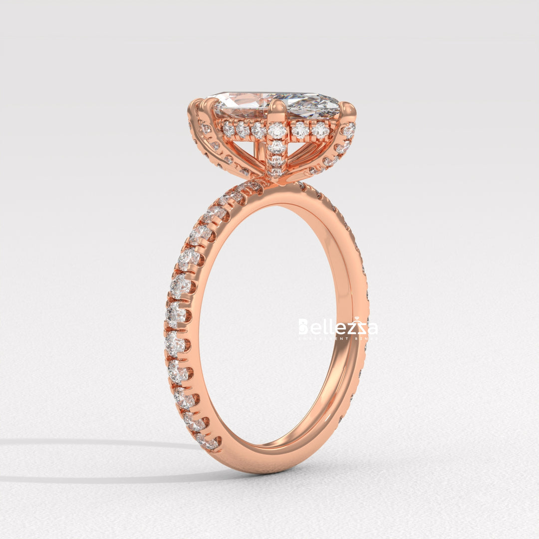 2.0-3.0CT Marquise Cut CVD Diamond Pave Setting Engagement Ring