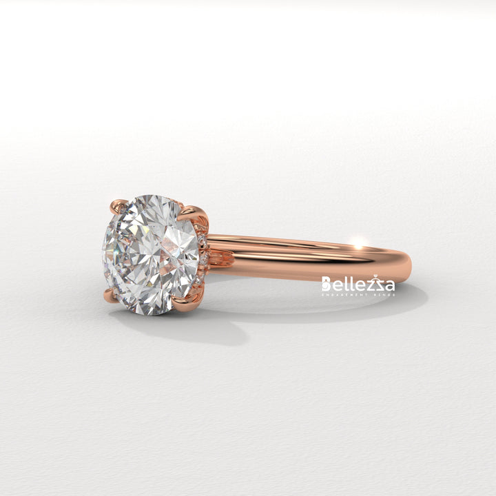 1.0-2.0CT Round Cut Hidden Halo Lab Grown Engagement Ring