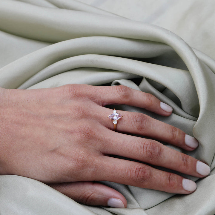 1.50CT Fancy Pink Marquise Diamond Three Stone Lab Grown Engagement Ring