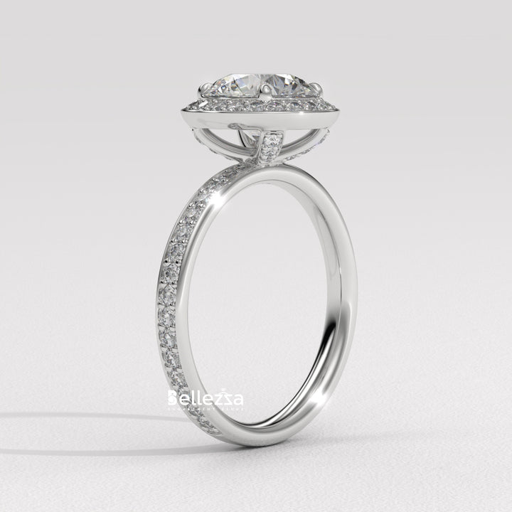 1.50-2.50CT Round Cut CVD Diamond Halo Pave Setting Engagement Ring
