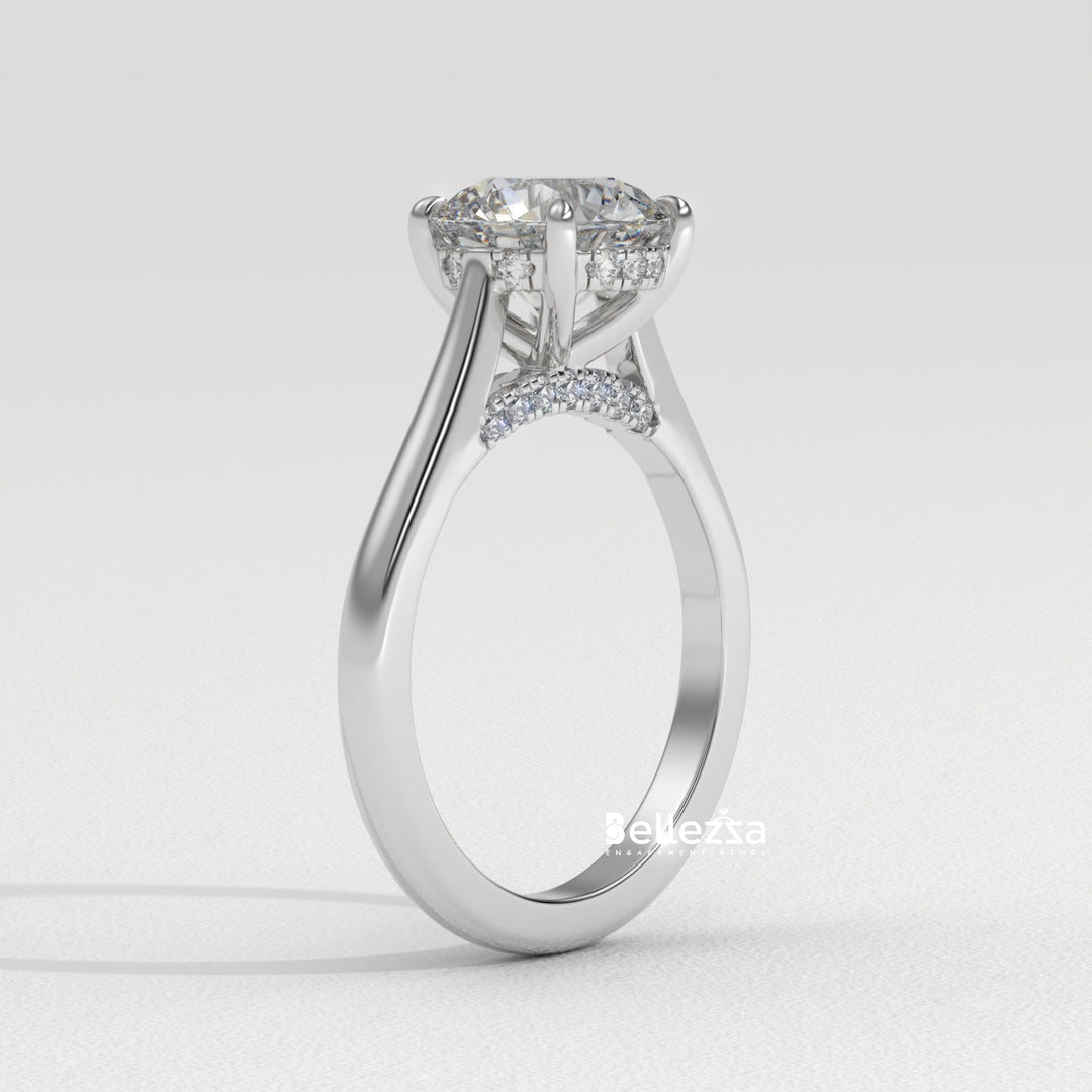 1.0-2.0CT Round Cut Lab Grown Diamond Hidden Halo Engagement Ring