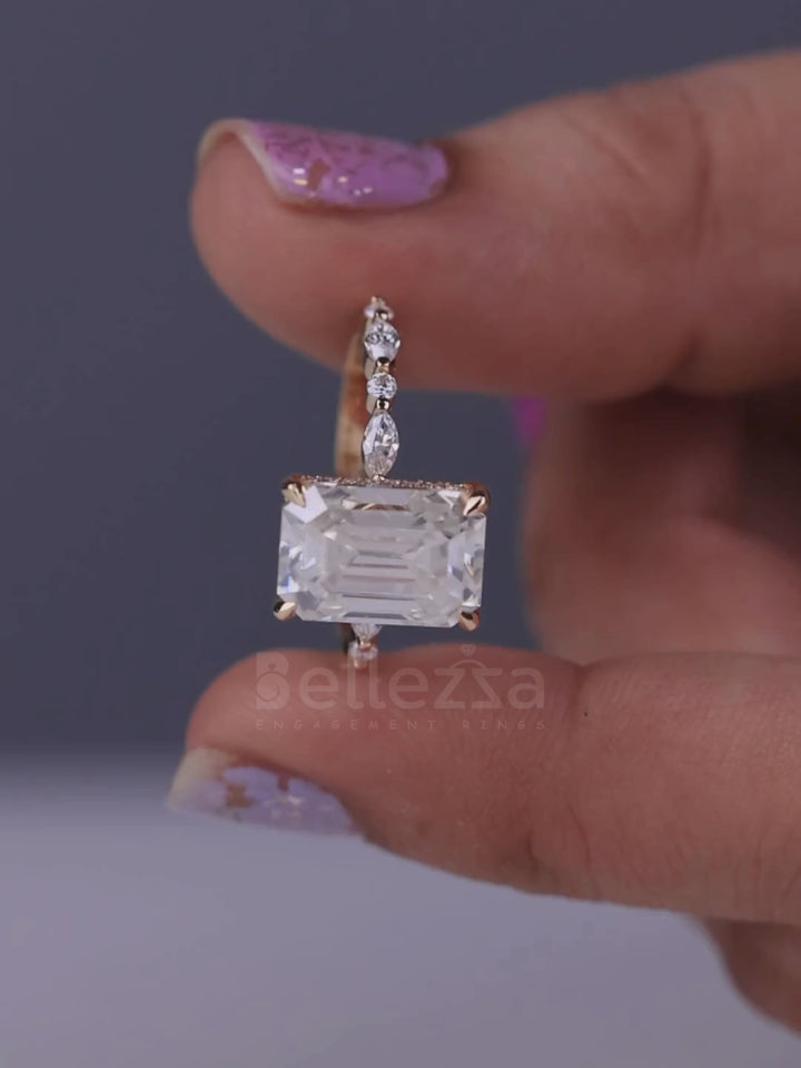 2.0CT Emerald Cut Pave Setting Unique Engagement Ring
