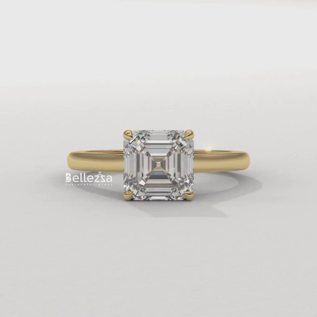 1.0-2.0CT Asscher Cut Solitaire CVD Diamond Engagement Ring