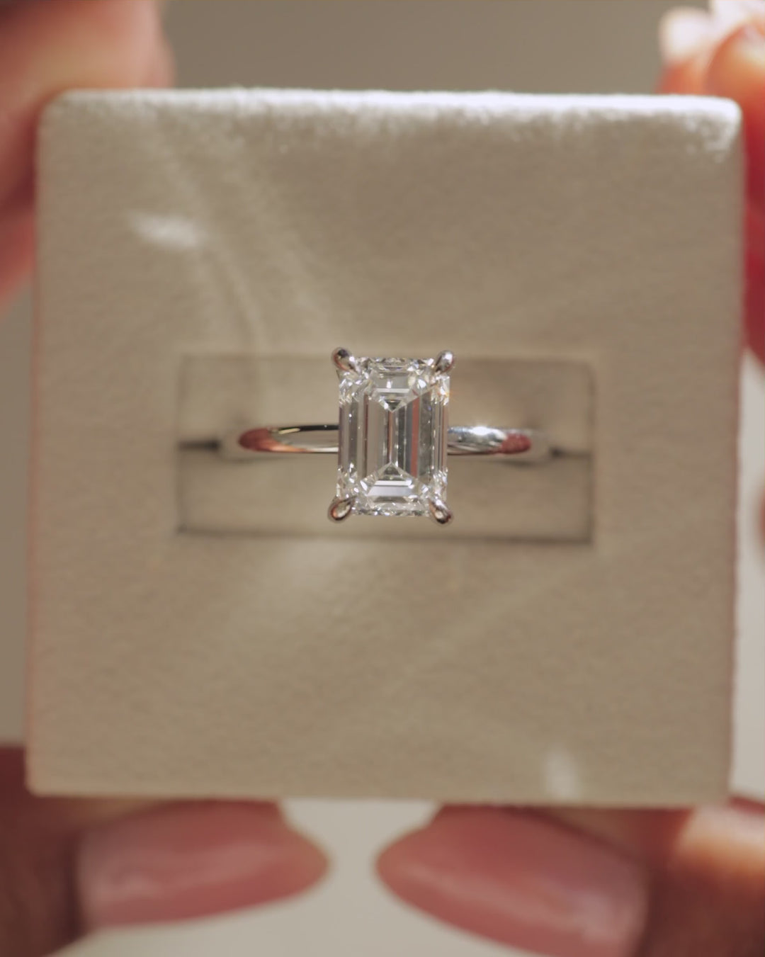 1.0CT Emerald Cut Hidden Halo Moissanite Engagement Ring