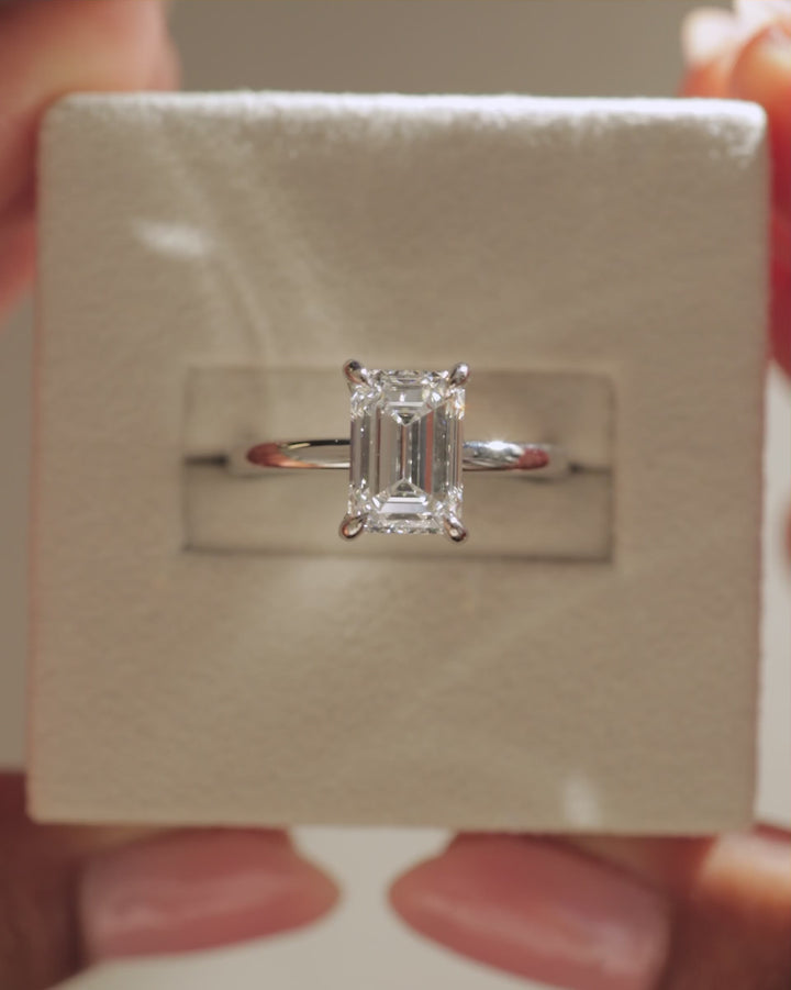 1.0CT Emerald Cut Hidden Halo Moissanite Engagement Ring