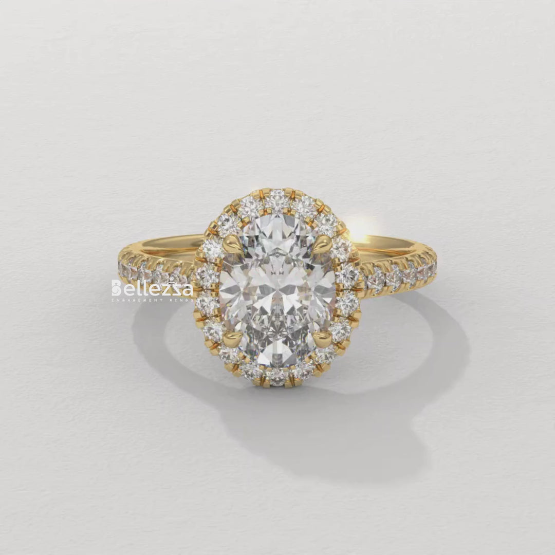 1.50-2.50CT Oval Cut CVD Diamond Halo Pave Setting Engagement Ring