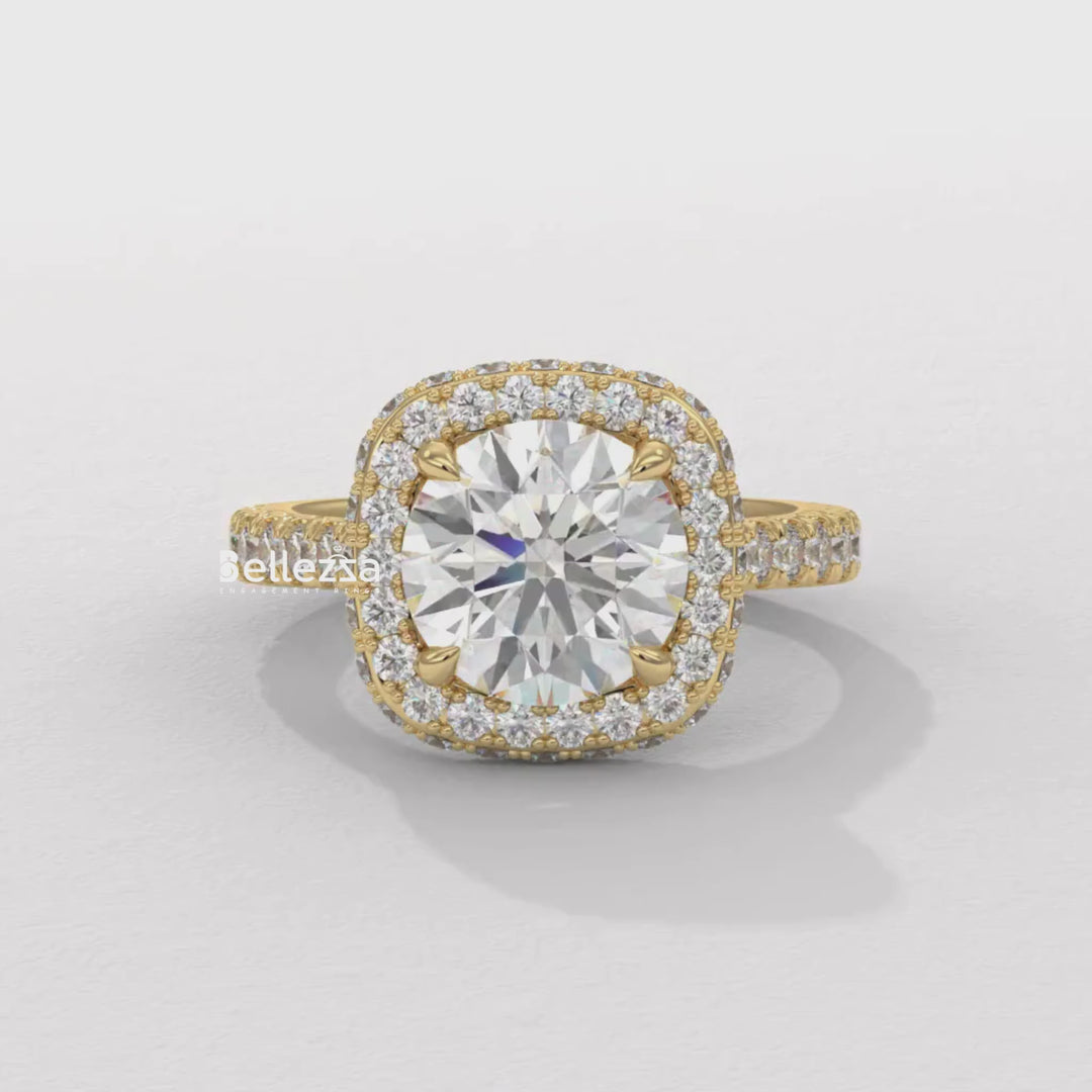 2.0-3.0CT Round Cut Halo Pave Setting Lab Grown Engagement Ring