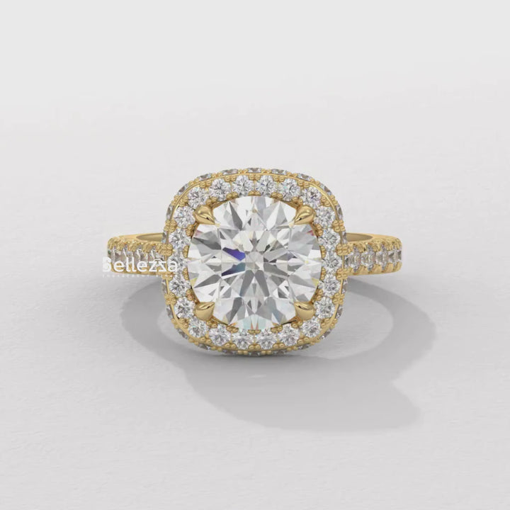 2.0-3.0CT Round Cut Halo Pave Setting Lab Grown Engagement Ring
