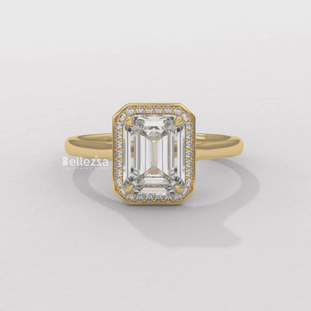 1.50-2.50CT Emerald Cut Lab Grown Diamond Halo Set Engagement Ring