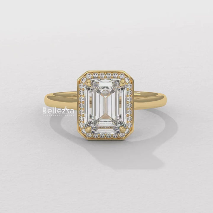 1.50-2.50CT Emerald Cut Lab Grown Diamond Halo Set Engagement Ring