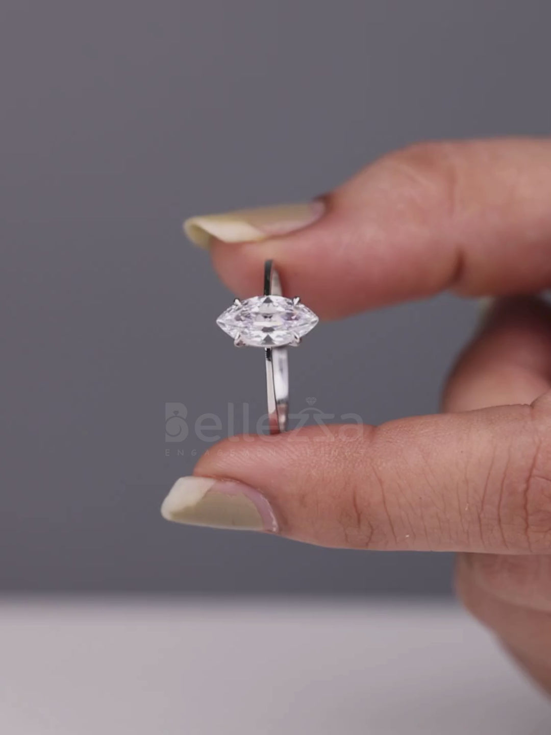 1.0CT Marquise Cut Solitaire Moissanite Engagement Ring