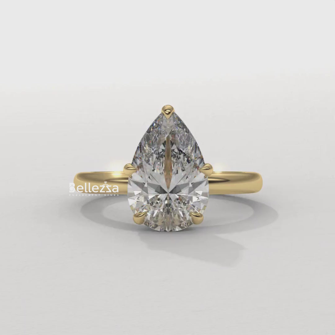 2.0-3.0CT Pear Cut Hidden Halo CVD Diamond Engagement Ring
