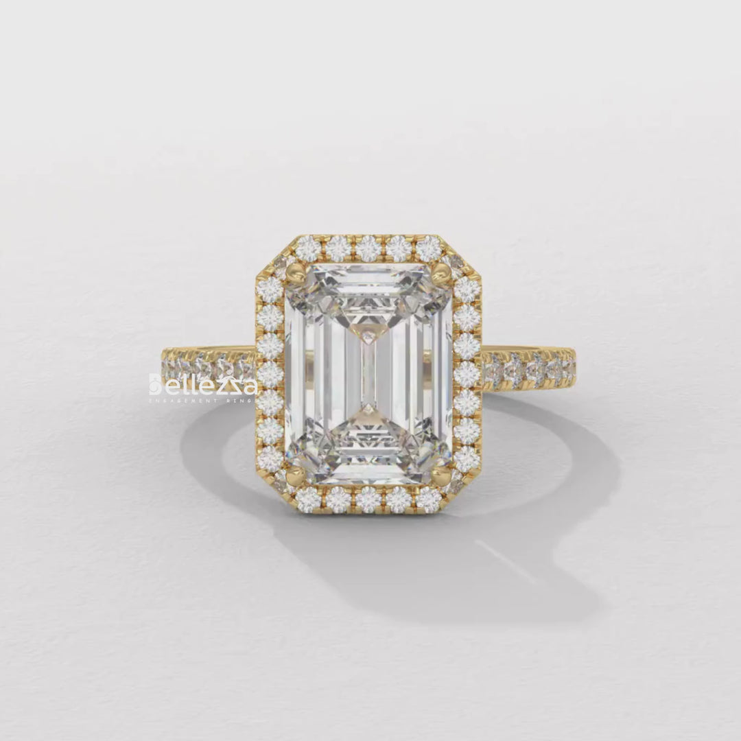 1.50-2.0CT Emerald Cut Halo Pave Setting CVD Diamond Engagement Ring