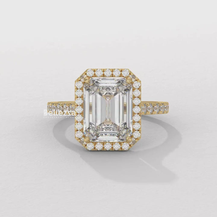 1.50-2.0CT Emerald Cut Halo Pave Setting CVD Diamond Engagement Ring