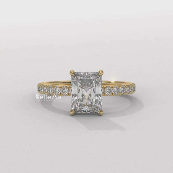 1.50-2.50CT Radiant Cut Hidden Halo Lab Grown Engagement Ring