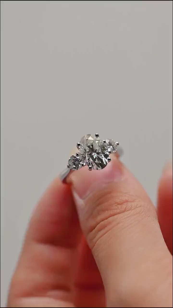 1.0CT Oval Moissanite Three Stone Unique Engagement Ring