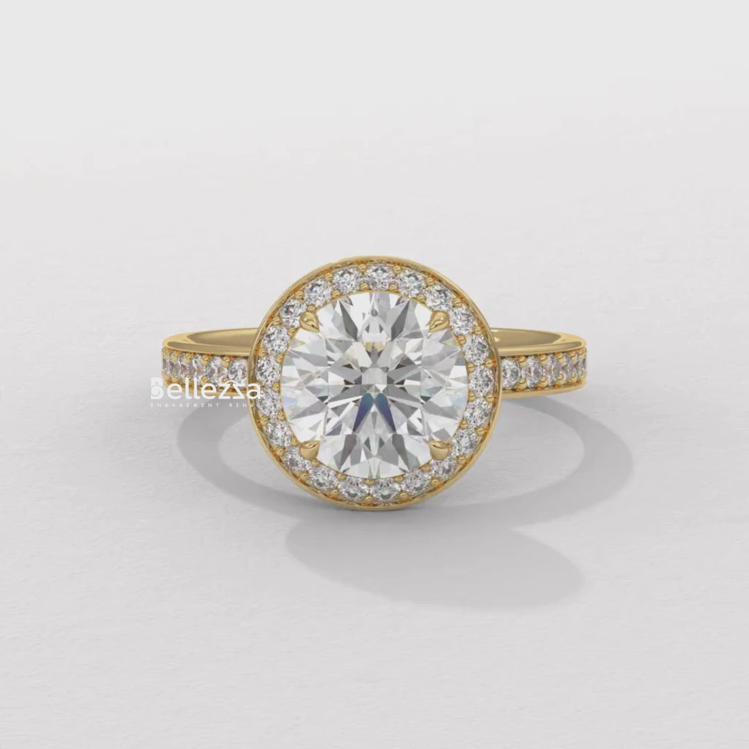1.50-2.50CT Round Cut CVD Diamond Halo Pave Setting Engagement Ring