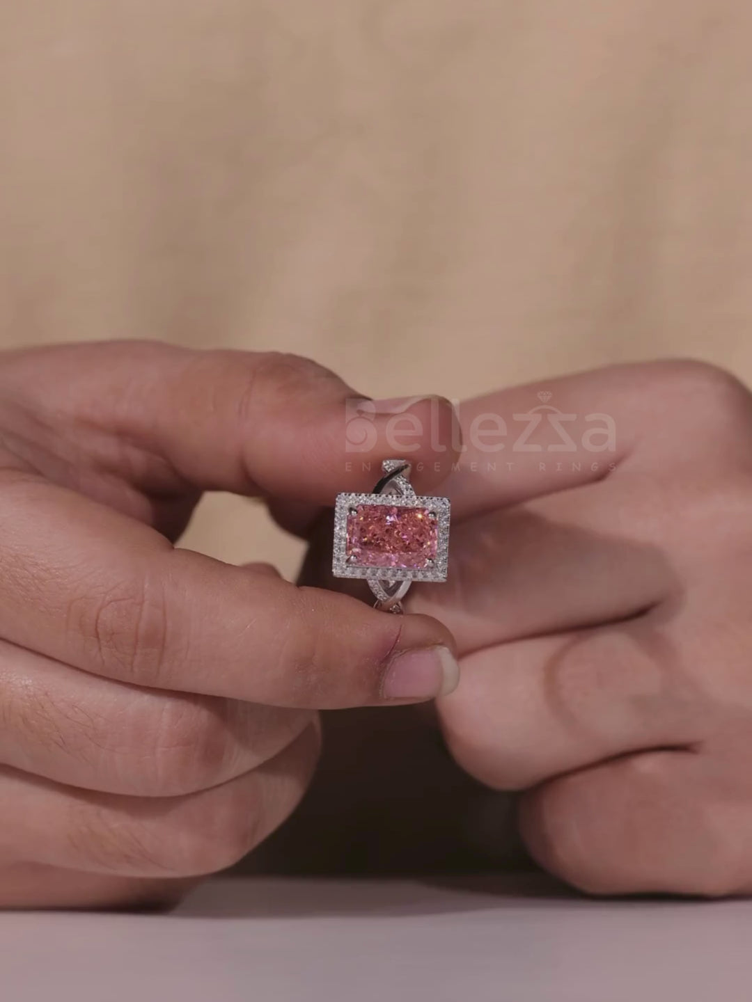 2.00CT-3.0CT Radiant Cut Orangy Pink Diamond Engagement Ring