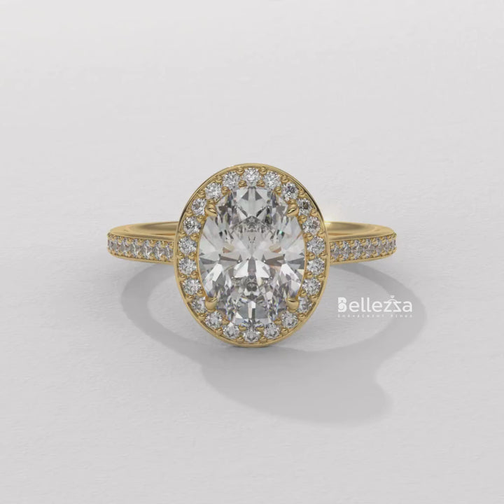 2.0-3.0CT Oval Cut Halo Pave Setting Lab Grown Diamond Engagement Ring