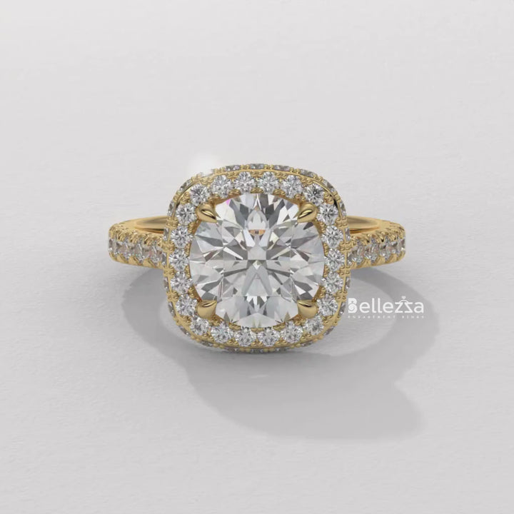 2.0-3.0CT Round Cut Halo Pave Setting Lab Grown Engagement Ring