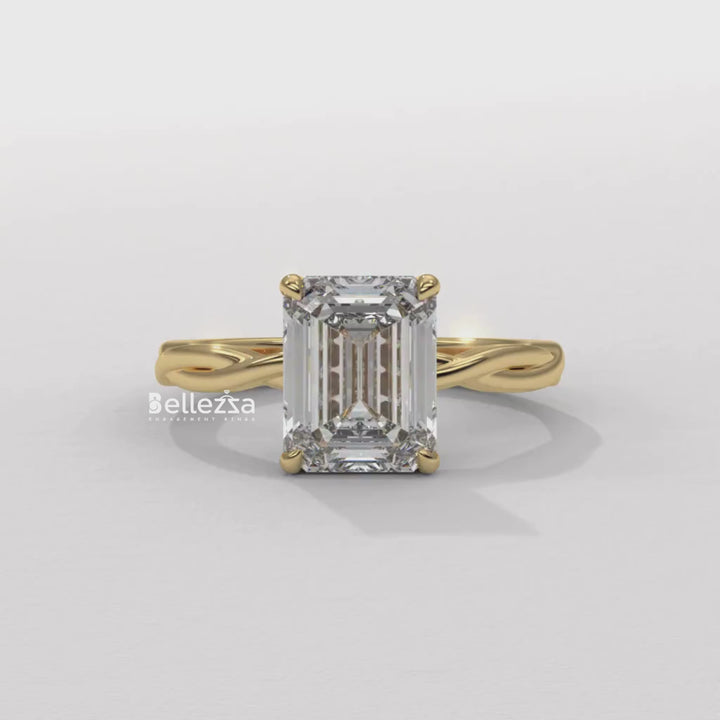 2.0-3.0CT Emerald Cut Twisted Hidden Halo Lab Grown Engagement Ring