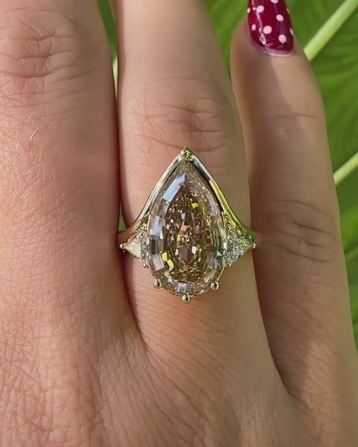 4.50CT Fancy Yellow Pear Diamond Unique Three Stone Lab Grown Engagement Ring
