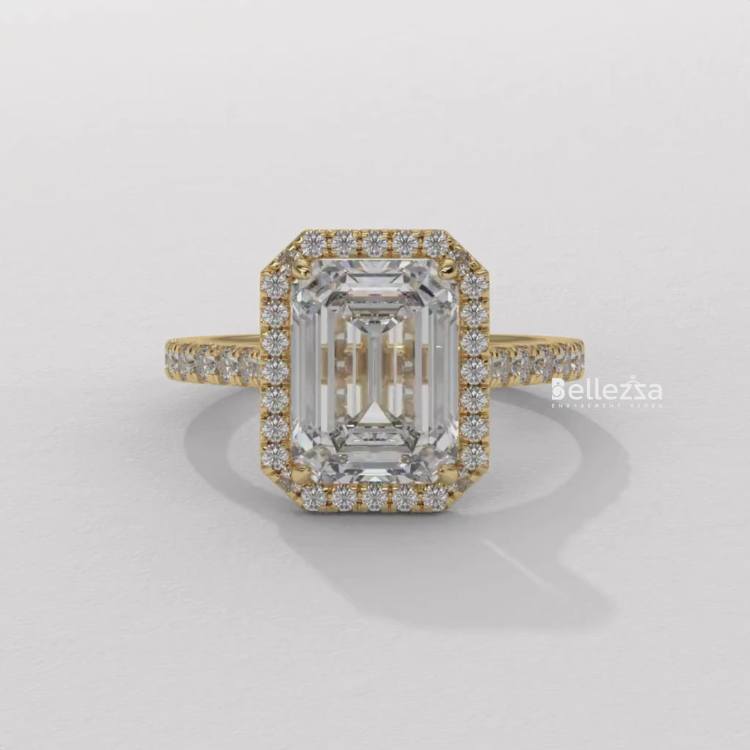 1.50-2.0CT Emerald Cut Halo Pave Setting CVD Diamond Engagement Ring